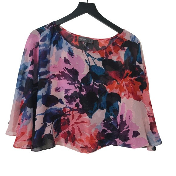 Donna Ricco Tops - Donna Ricco Floral Poncho 14 Sheer Overlay‎ Cape Shawl Abstract Multicolor